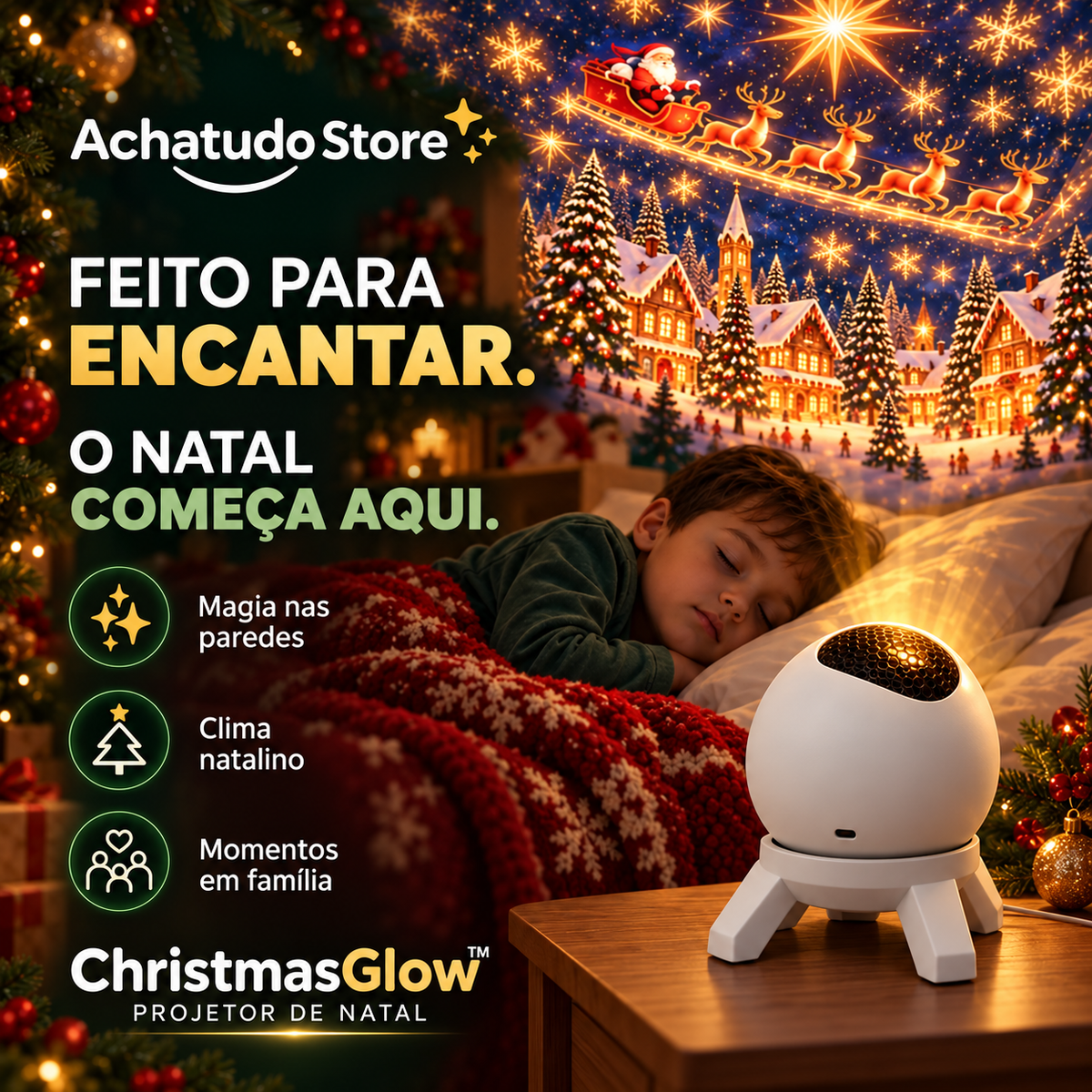 ChristmasGlow™ — Projetor de Natal