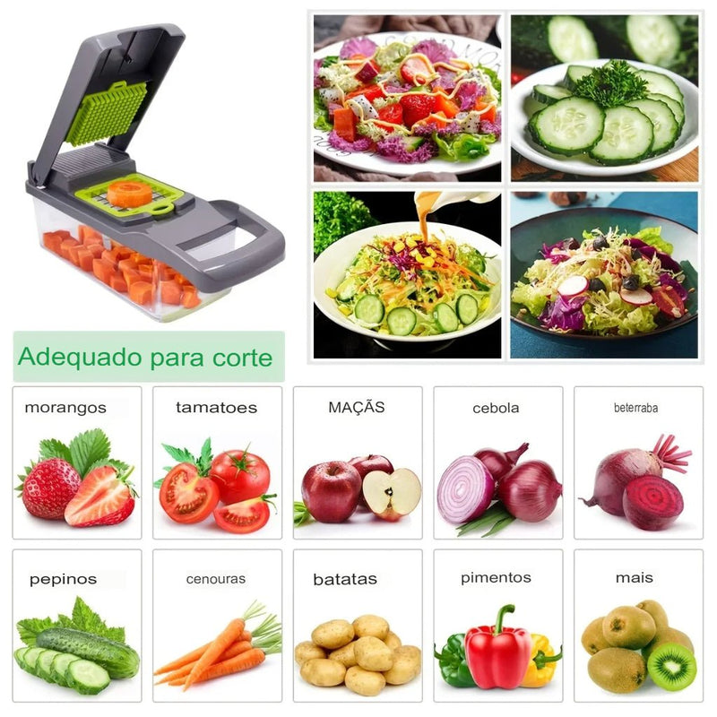 ChefMax 16X - Fatiador Multifuncional com 16 Peças para Corte de Legumes e Frutas - achatudostore