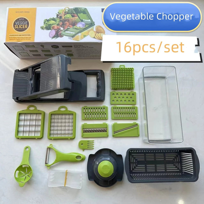 ChefMax 16X - Fatiador Multifuncional com 16 Peças para Corte de Legumes e Frutas - achatudostore