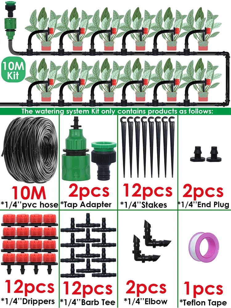 Kit de Irrigação por Gotejamento Automático com Bicos para Lavoura, Bonsai, Plantas, Flores, Vegetais e Estufas - achatudostore