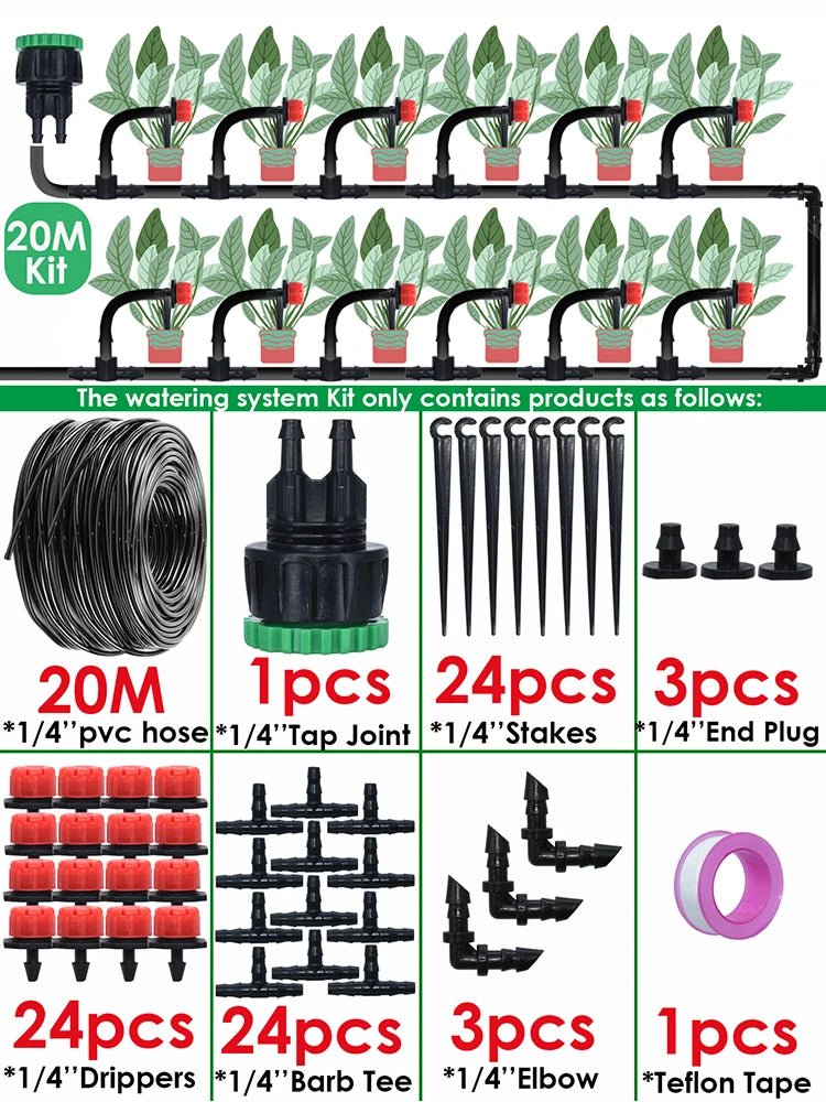 Kit de Irrigação por Gotejamento Automático com Bicos para Lavoura, Bonsai, Plantas, Flores, Vegetais e Estufas - achatudostore