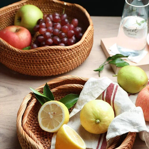 Bandeja de Armazenamento em Vime de bamboo Cestinha de Pão, Frutas, etc - achatudostore
