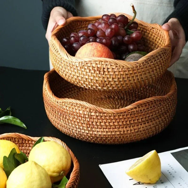 Bandeja de Armazenamento em Vime de bamboo Cestinha de Pão, Frutas, etc - achatudostore