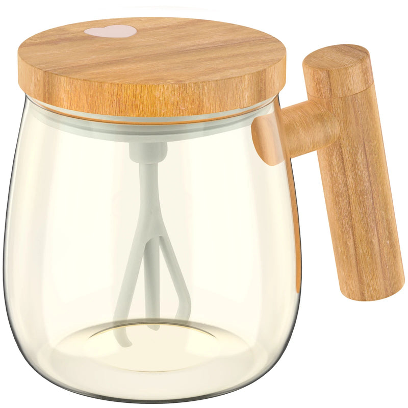 Caneca com Misturador Elétrico Automático para bebidas com tampa de bamboo - achatudostore