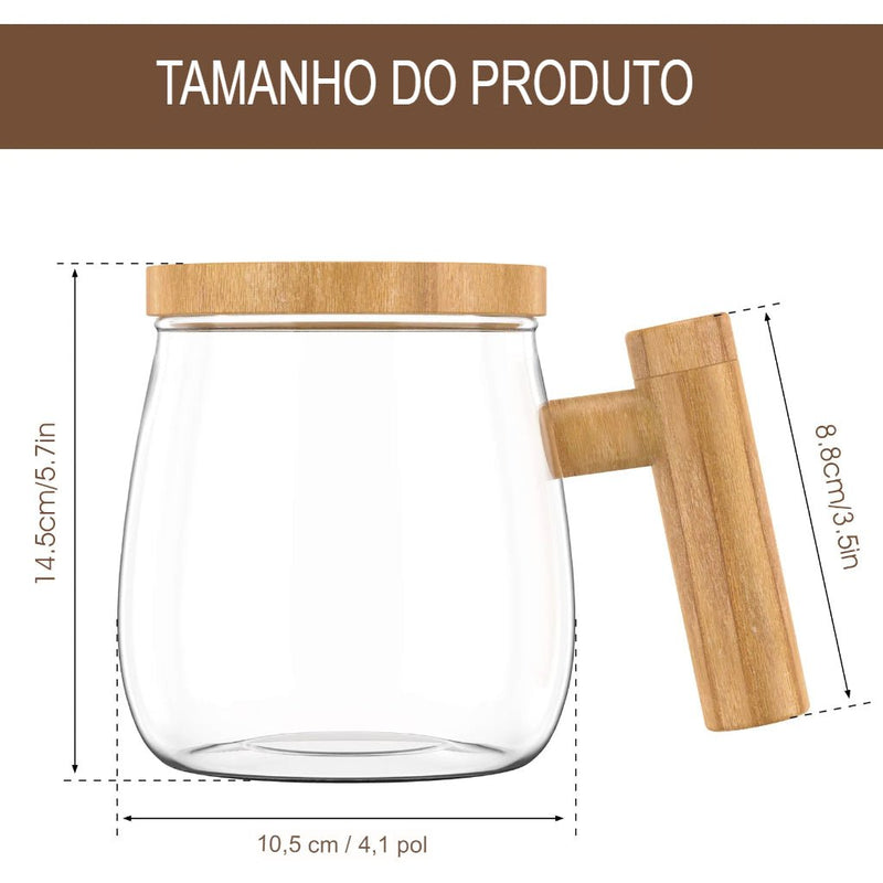 Caneca com Misturador Elétrico Automático para bebidas com tampa de bamboo - achatudostore