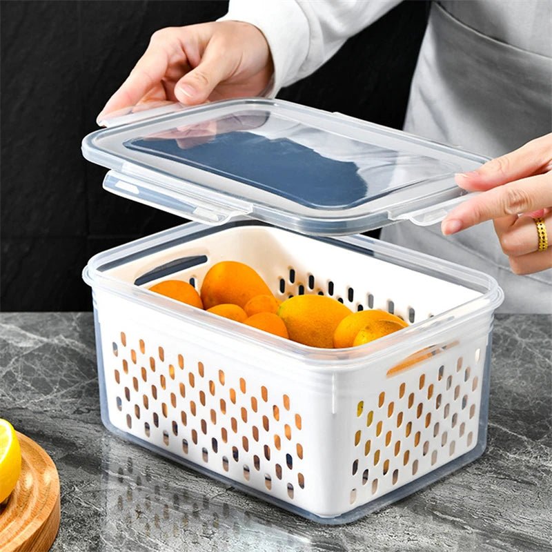 Compre 1 e Leve 2 - Caixa Organizadora para Geladeira com Cesta de Drenagem - Ideal para Frutas, Legumes e Despensa - achatudostore