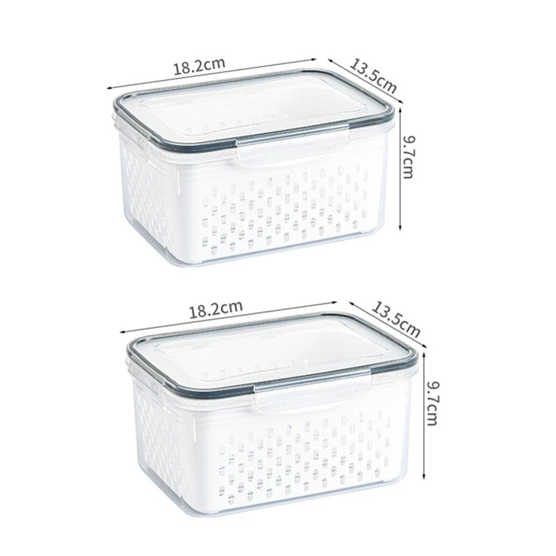 Compre 1 e Leve 2 - Caixa Organizadora para Geladeira com Cesta de Drenagem - Ideal para Frutas, Legumes e Despensa - achatudostore