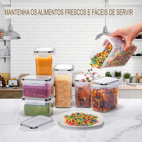Conjunto de 7 Recipientes Herméticos de Alimentos para Cozinha com 10 Etiquetas e Caneta - achatudostore