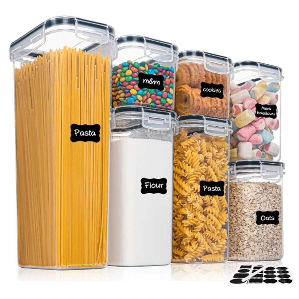 Conjunto de 7 Recipientes Herméticos de Alimentos para Cozinha com 10 Etiquetas e Caneta - achatudostore