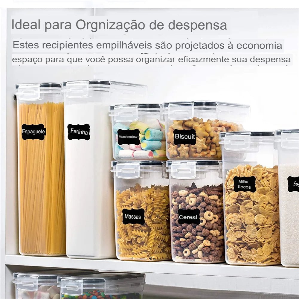 Conjunto de 7 Recipientes Herméticos de Alimentos para Cozinha com 10 Etiquetas e Caneta - achatudostore