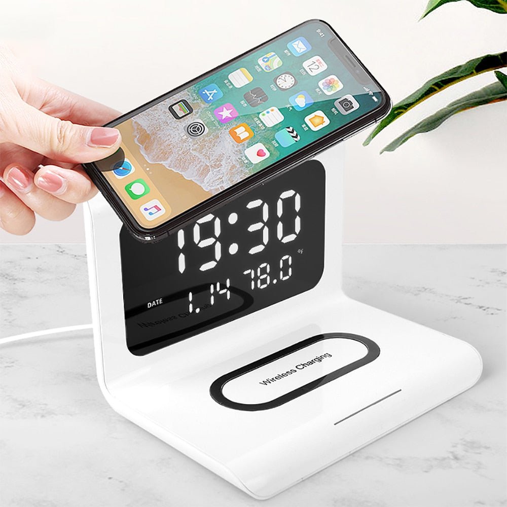 DigitalStation 4 em 1 Multifuncional - Carregador por Indução, Hora, Calendário e Temperatura - achatudostore