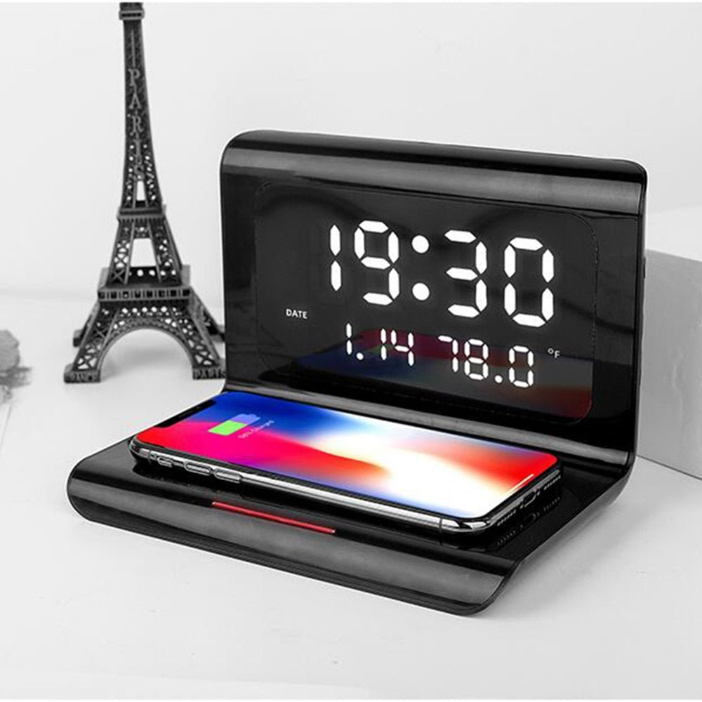 DigitalStation 4 em 1 Multifuncional - Carregador por Indução, Hora, Calendário e Temperatura - achatudostore