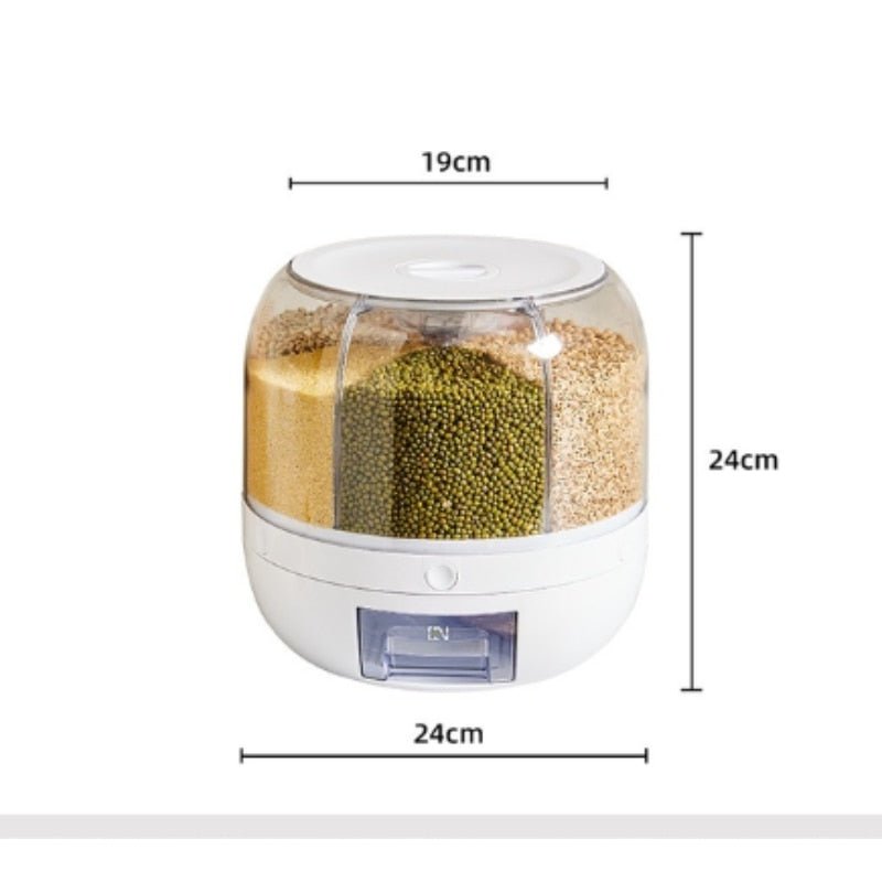 Dispenser Giratorio para Cereais e Grãos Alimentos com 6 Divisórias - achatudostore