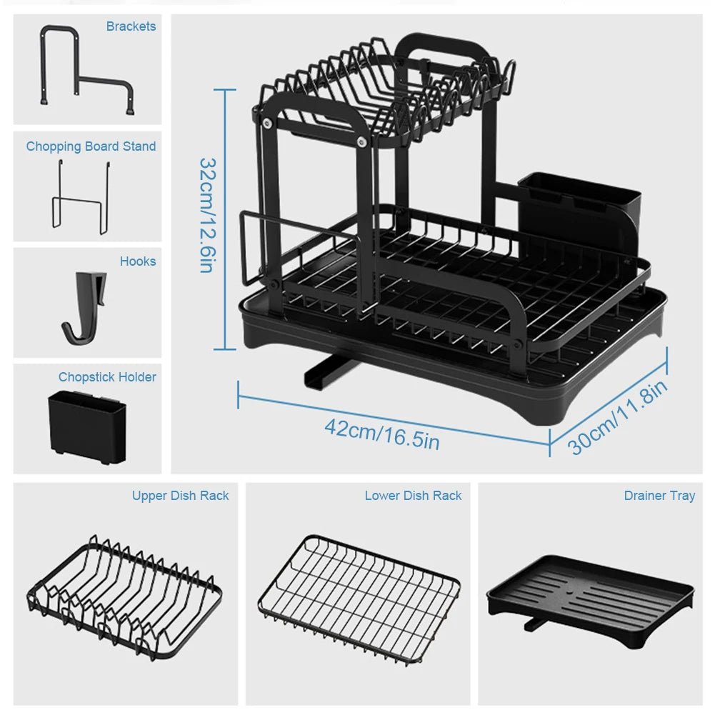 Escorredor de Pratos e utensílios com drenagem e 2 camadas - achatudostore