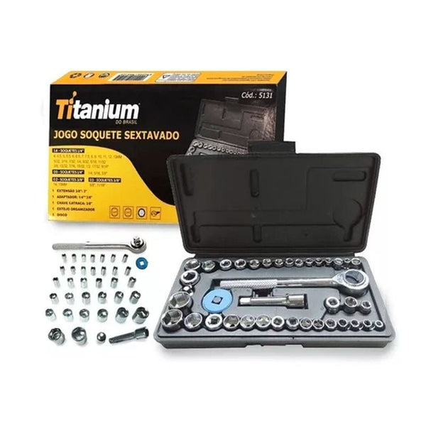 Jogo de Soquete com 40 peças Titanium 1/4-3/8 - achatudostore