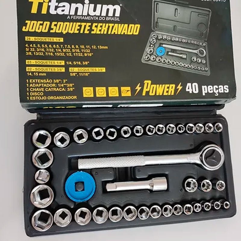 Jogo de Soquete com 40 peças Titanium 1/4-3/8 - achatudostore