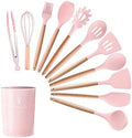 Kit com 12 Utensílios De Cozinha em Silicone e Madeira de Bamboo - achatudostore