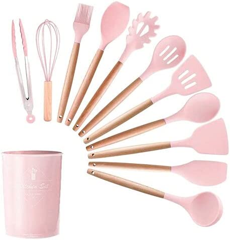 Kit com 12 Utensílios De Cozinha em Silicone e Madeira de Bamboo - achatudostore