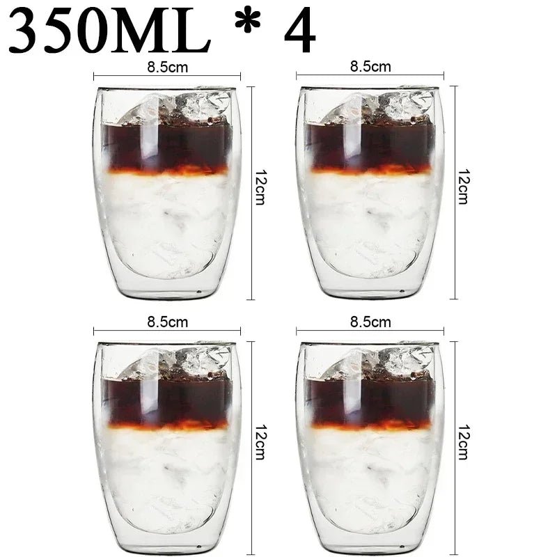 Kit com 4x Copos Criativos com Parede Dupla de Vidro Borosilicato - Resistentes ao Calor para Chá, Leite, Café, Água - achatudostore