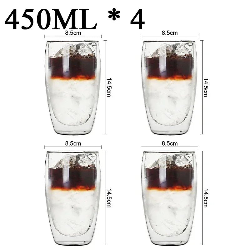 Kit com 4x Copos Criativos com Parede Dupla de Vidro Borosilicato - Resistentes ao Calor para Chá, Leite, Café, Água - achatudostore