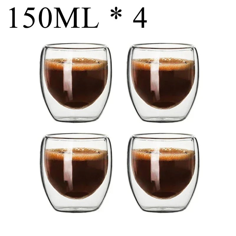 Kit com 4x Copos Criativos com Parede Dupla de Vidro Borosilicato - Resistentes ao Calor para Chá, Leite, Café, Água - achatudostore