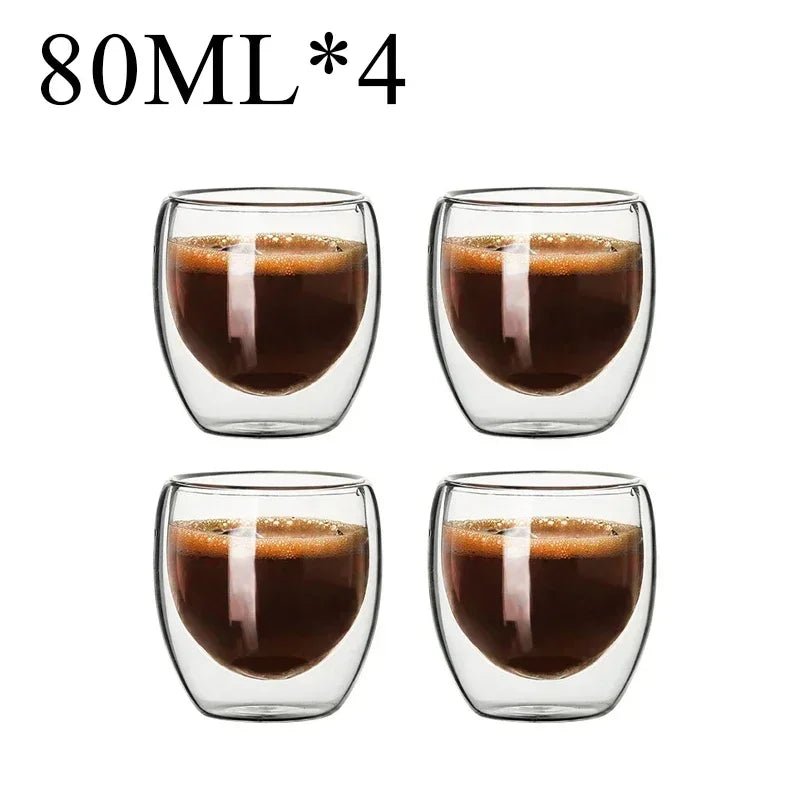 Kit com 4x Copos Criativos com Parede Dupla de Vidro Borosilicato - Resistentes ao Calor para Chá, Leite, Café, Água - achatudostore
