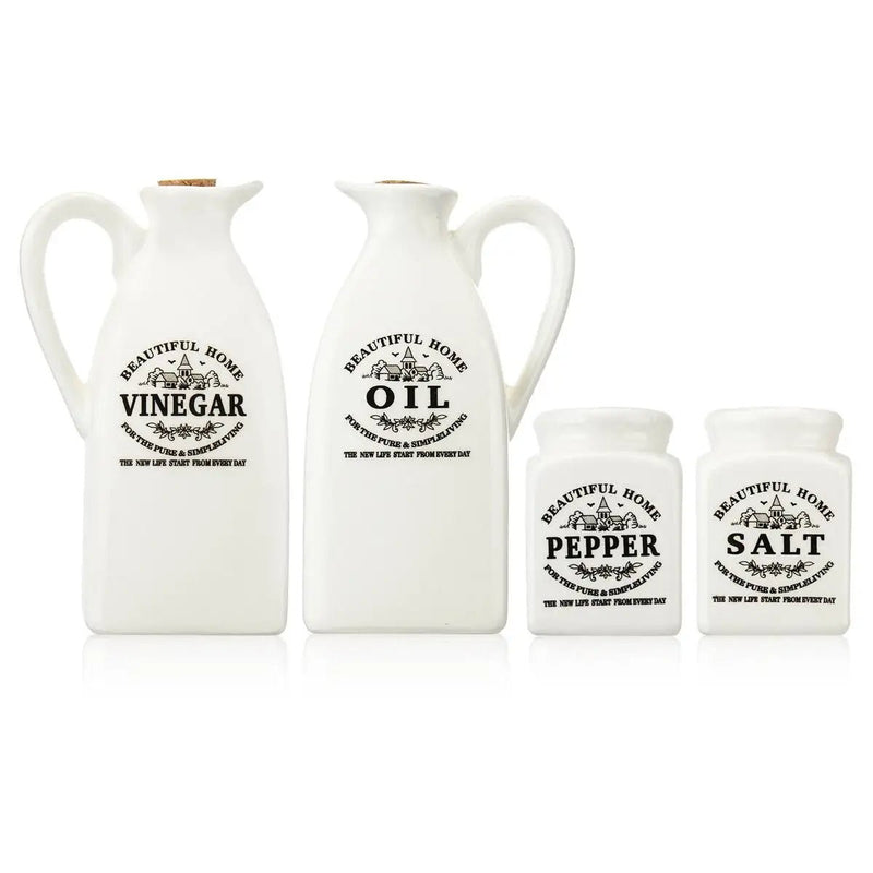 Kit com 4x Pote de tempero de cerâmica com tampa de cortiça - achatudostore