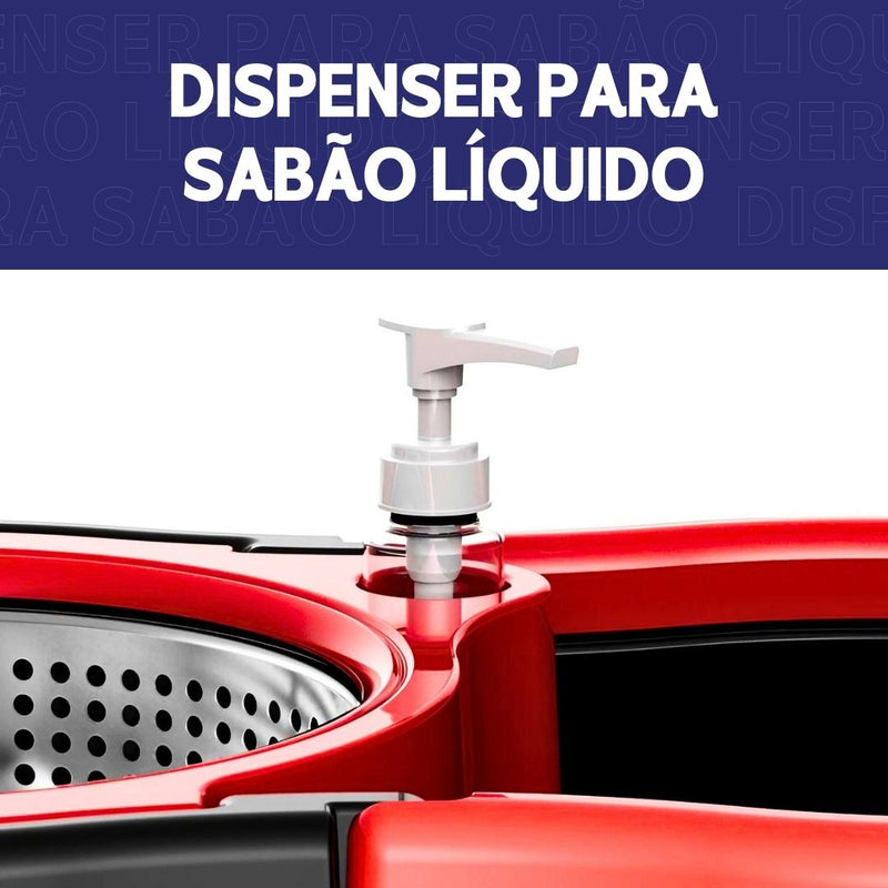 Mop Giratório Com Cesto Em Inox C/2 Refil e Dispense Para Sabão - achatudostore