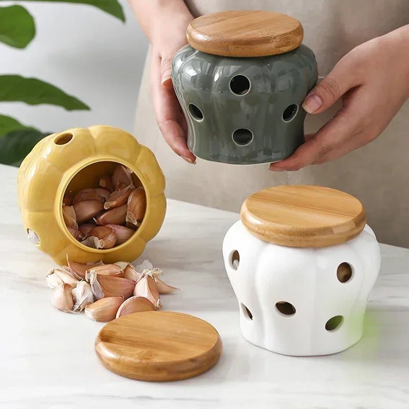 Pote Criativo vazado de Armazenamento em Cerâmica para alho, gengibre, pimenta etc - achatudostore