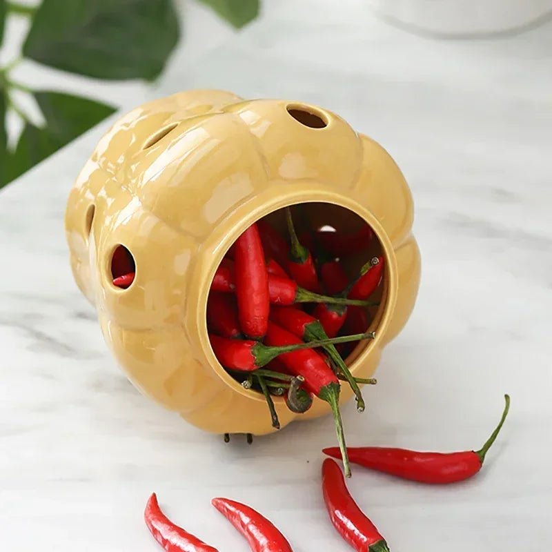 Pote Criativo vazado de Armazenamento em Cerâmica para alho, gengibre, pimenta etc - achatudostore